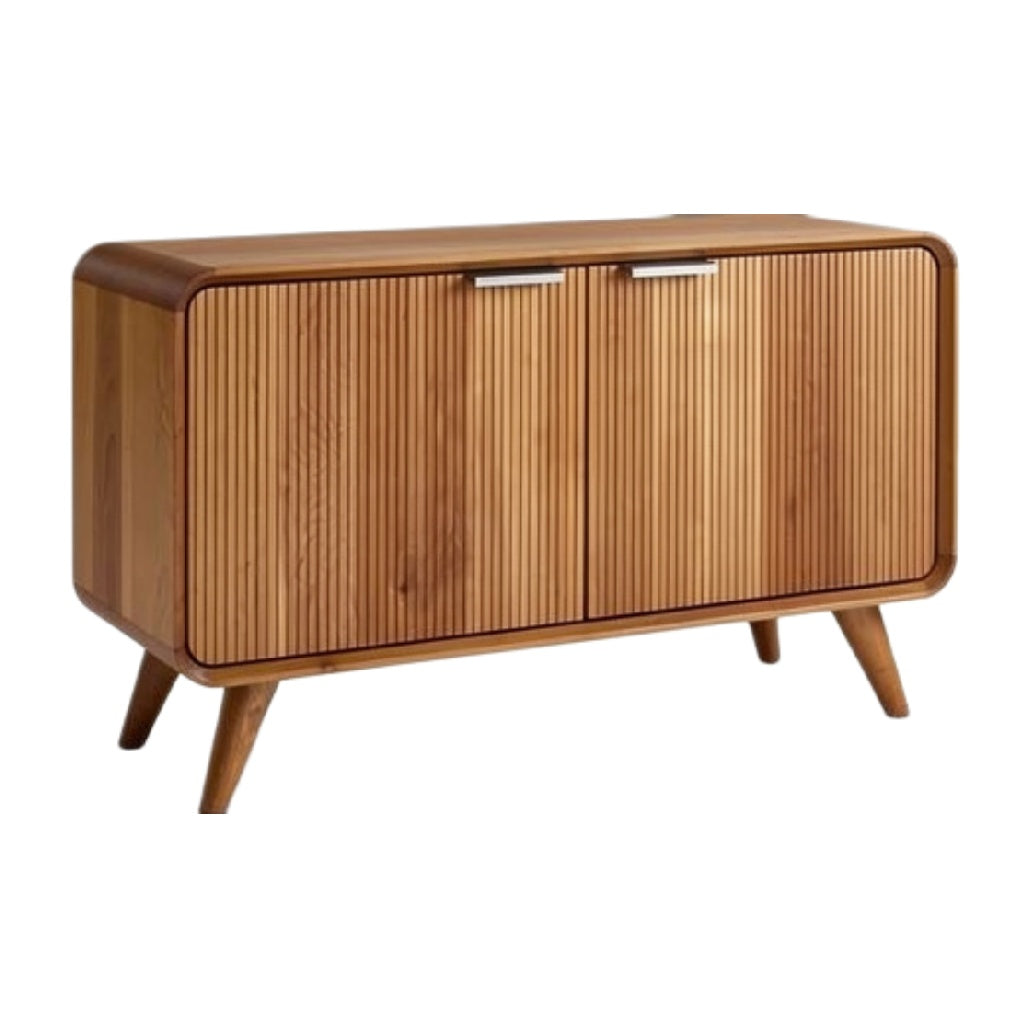 **Stylowy kredens drewniany z żłobieniami i nogami w stylu retro**